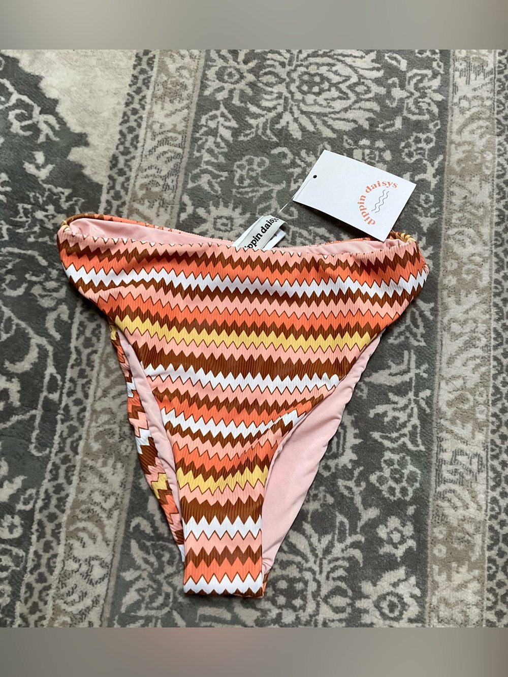 Dippin' Daisy's Zigzag Bikini Bottoms in Orange, Pink, Yellow & Brown NWT Small
